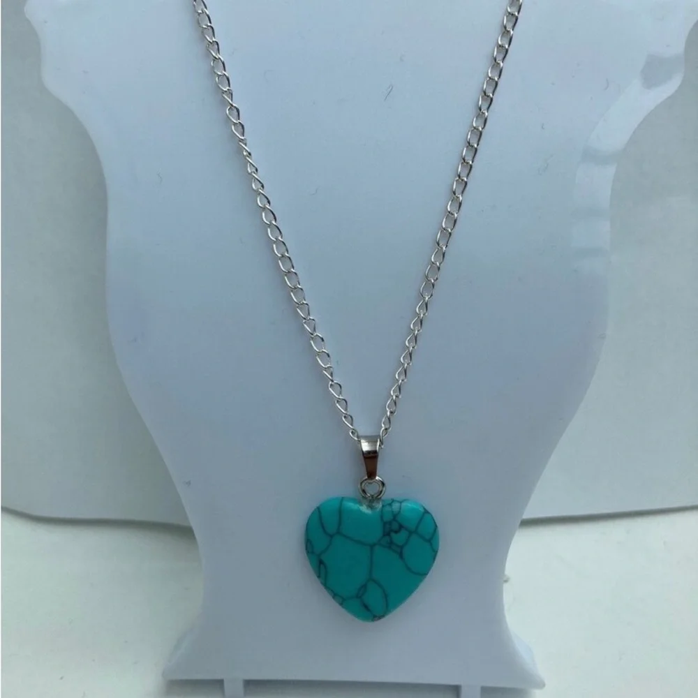 New S925 Sterling Silver Handmade Natural Polished Turquoise Stone 18” Necklace